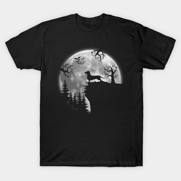 Dachshund and Halloween Moon T-Shirt by celestewilliey